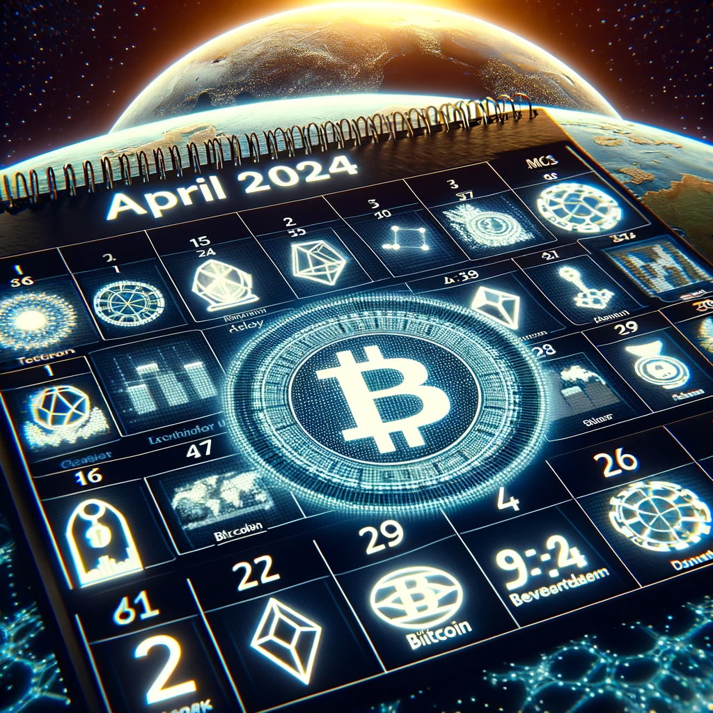 Marking Key Dates: A calendar showcasing April 2024, highlighting the anticipation of key events in the crypto market. 
